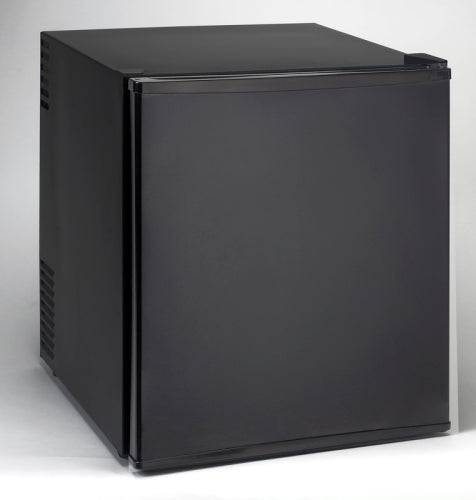 Compact black mini refrigerator with a sleek front door, ideal for kitchen and appliance collections