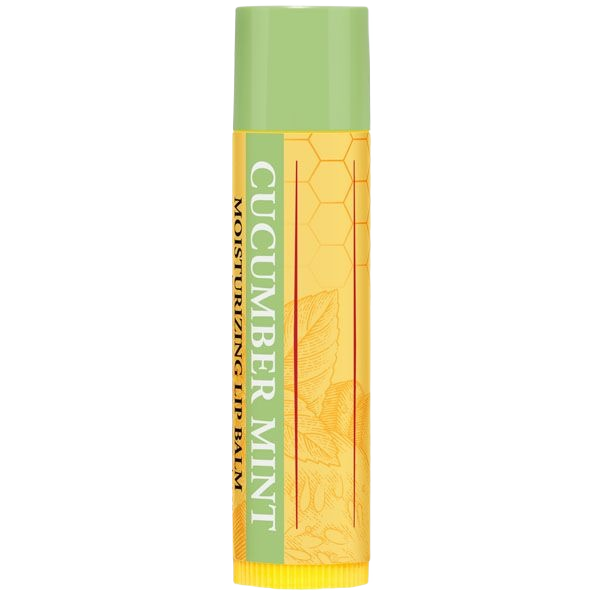 Moisturizing lip balm tube with green cap and cucumber mint label for soothing lip care and hydration