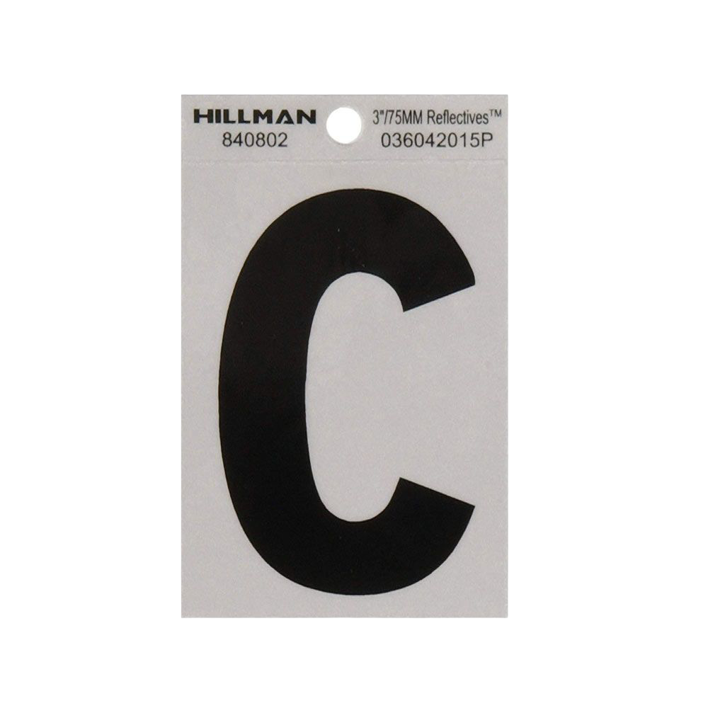 Hillman 3 in. Black & Silver Reflective Mylar Sticker Wide Style Letter C