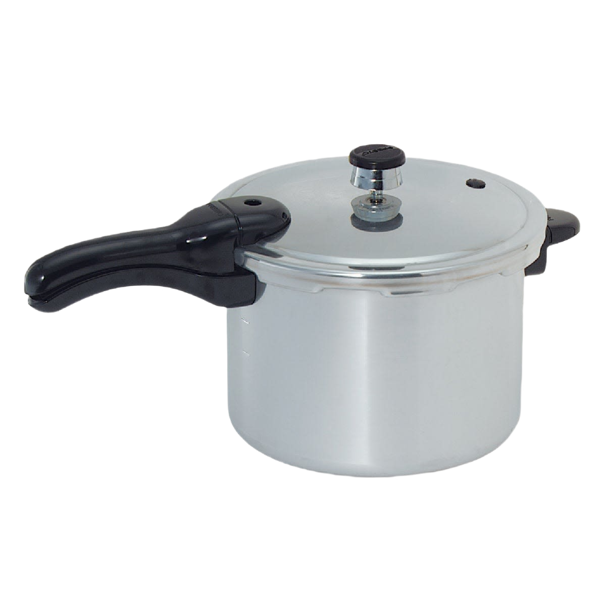 Compact aluminum pressure cooker with a black handle designed for quick cooking in small kitchen appliances collection