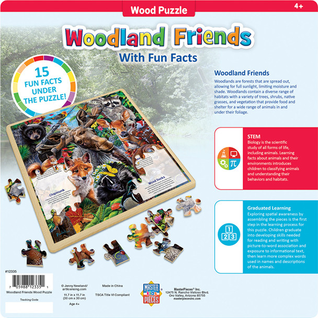 Colorful 48-piece woodland animal puzzle with fun facts for kids in toys and puzzles under $50 collections