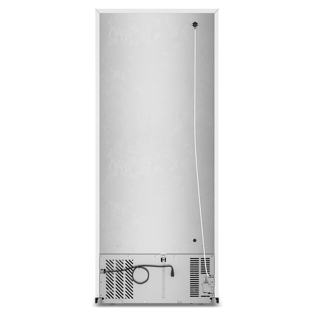 Rear view of a silver Whirlpool top freezer refrigerator showing ventilation panels, power cord, and installation features, part of Refrigerators and Kitchen & Kitchenware at Hartville Hardware.