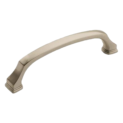 Satin nickel cabinet pull with classic stepped ends for furniture hardware and home improvement projects