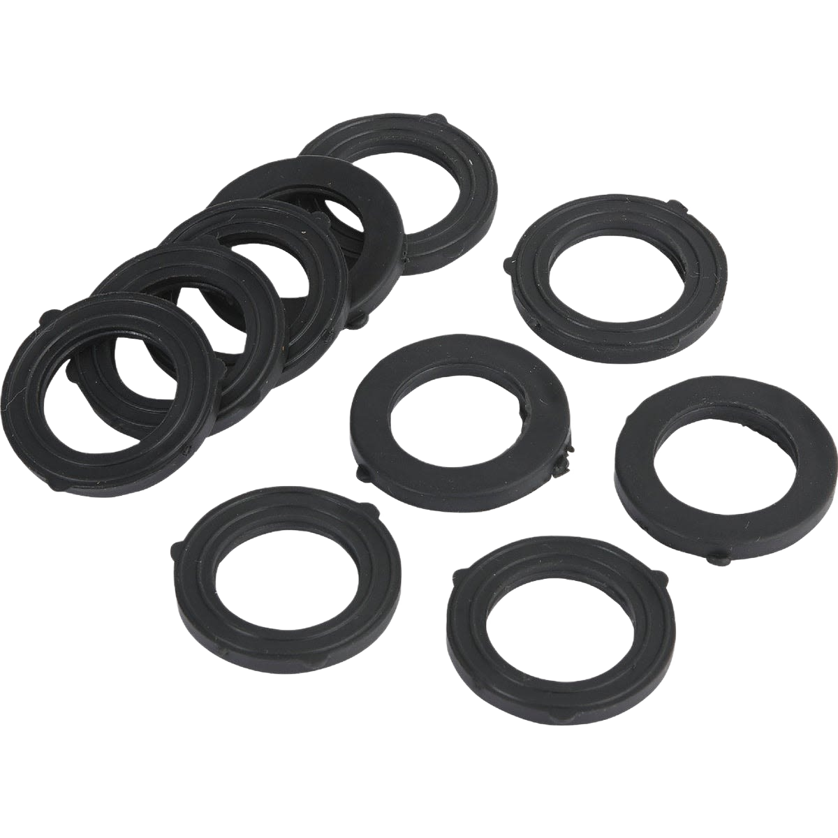 Set of black vinyl hose washers with locking tabs for secure garden hose connections in watering and irrigation tools collections