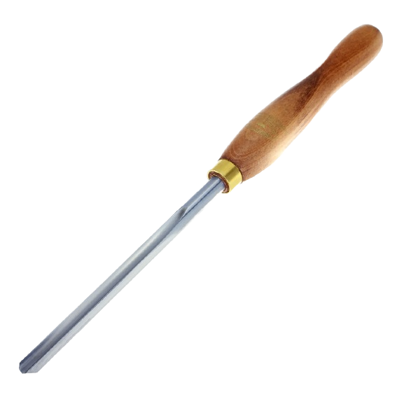 Woodturning spindle gouge with wooden handle and metal blade for precise woodworking and home improvement projects