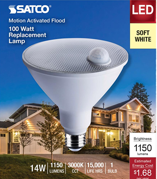 Energy-saving 14W LED flood light bulb with built-in motion sensor for home security in lighting and electrical collections