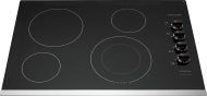 Frigidaire 30-inch electric cooktop with frameless black glass surface and four heating elements for kitchen appliances