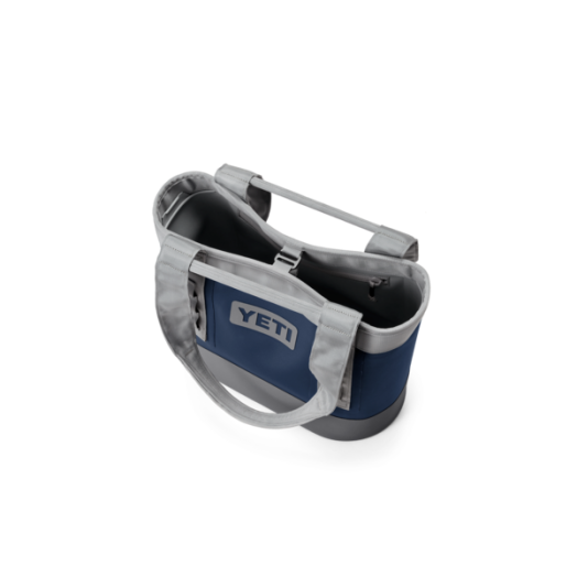 Compact navy and gray durable carryall with waterproof material and reinforced handles for Accessories and Clothing collections