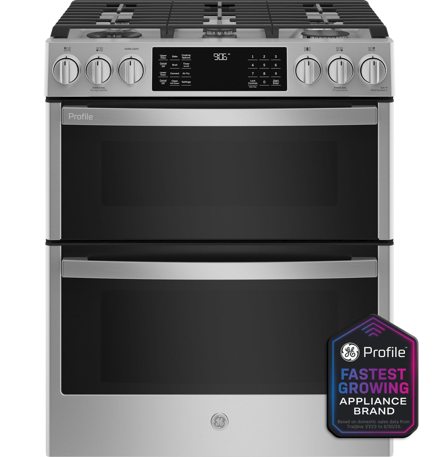 Stainless steel smart slide-in gas range with double ovens, front controls, and convection in Ranges and Kitchen & Kitchenware collections