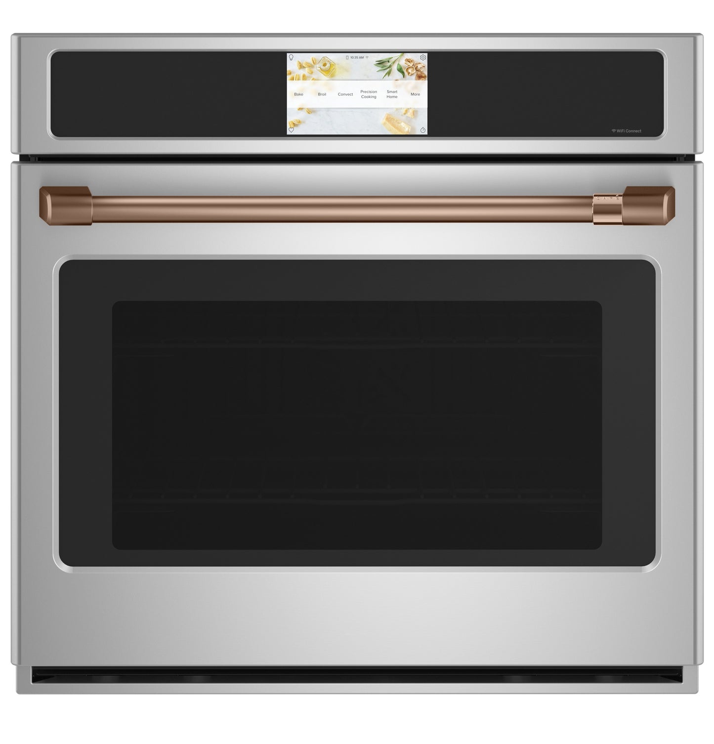 Built-in stainless steel convection wall oven with touchscreen and brushed bronze handle from kitchen appliances collection
