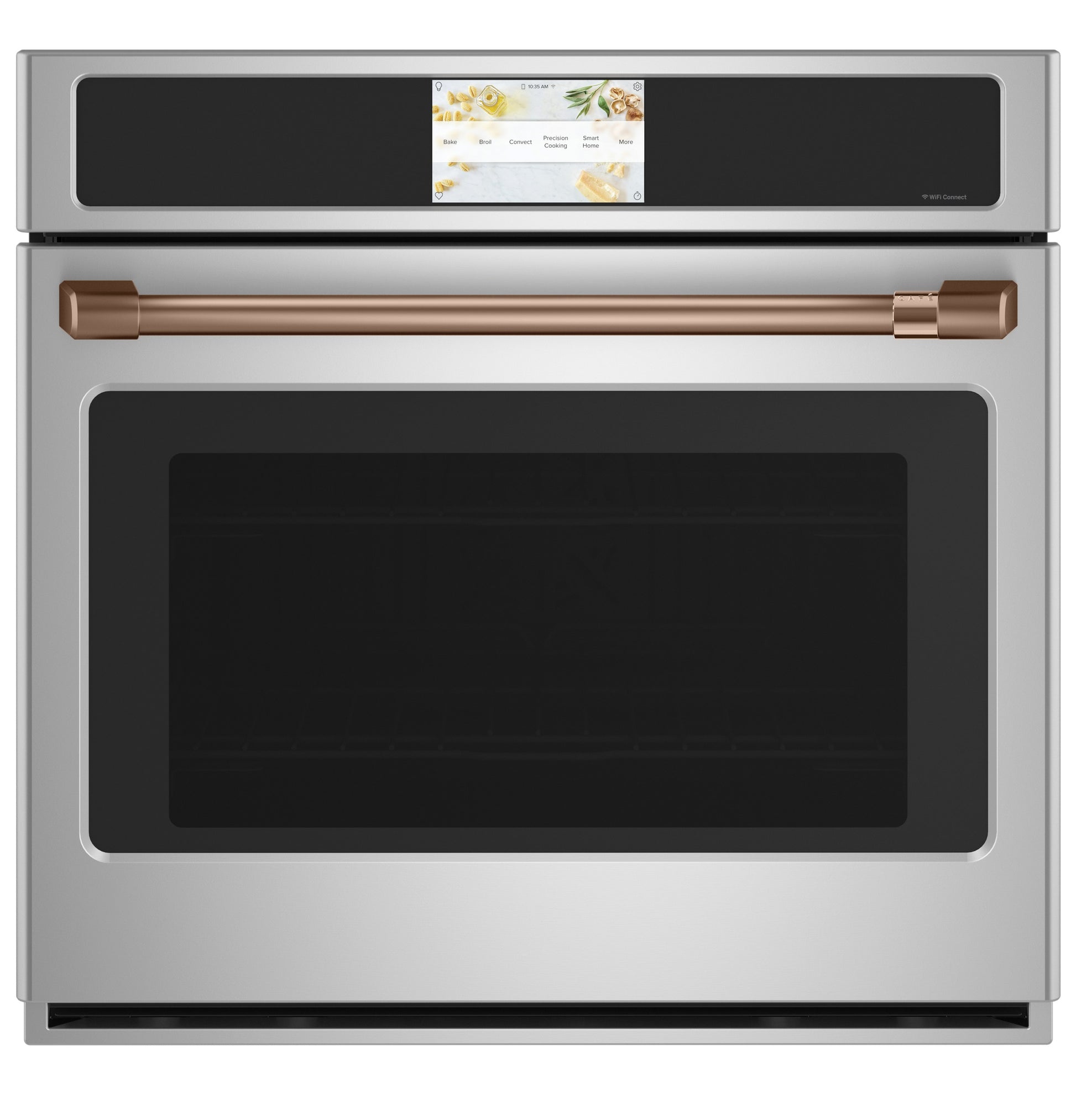 Built-in stainless steel convection wall oven with touchscreen and brushed bronze handle from kitchen appliances collection