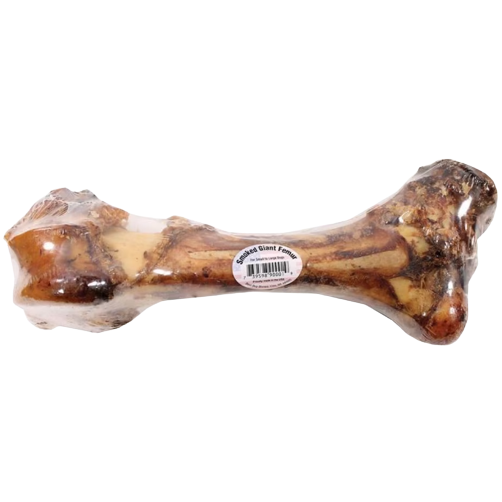 Smoked femur bone dog treat wrapped in clear plastic for pets in treats and pet supplies collections under $50