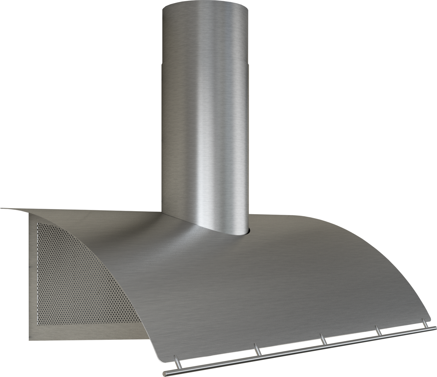 Stainless steel wall mounted range hood with curved canopy and perforated side panels in Kitchen & Kitchenware collections