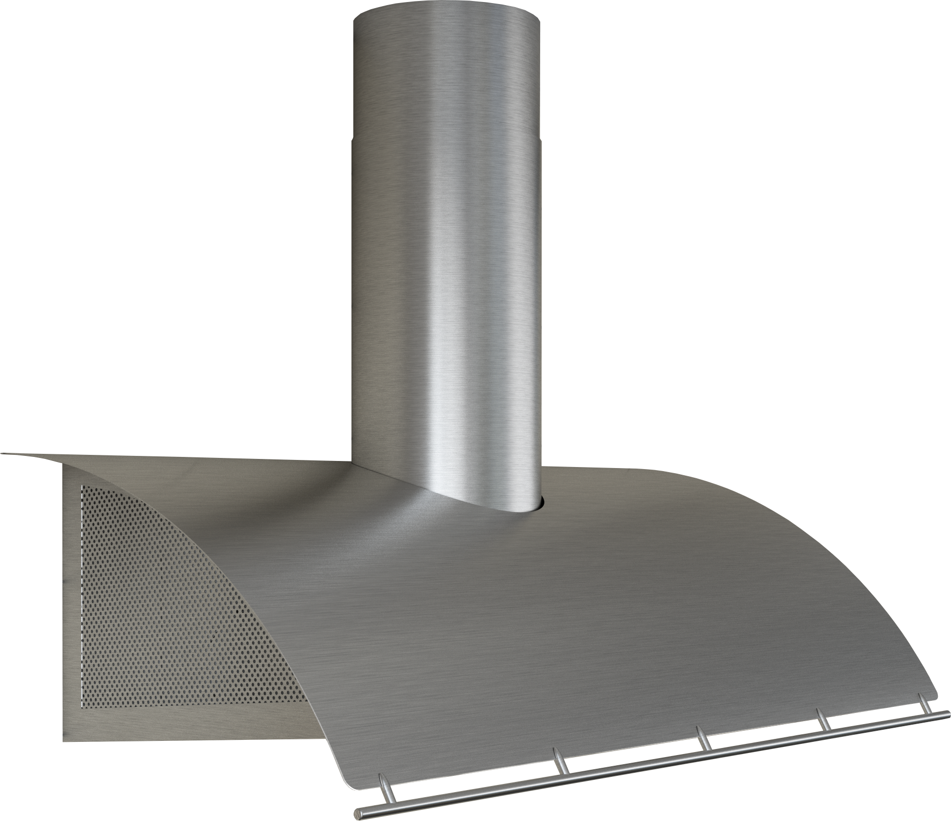 Stainless steel wall mounted range hood with curved canopy and perforated side panels in Kitchen & Kitchenware collections