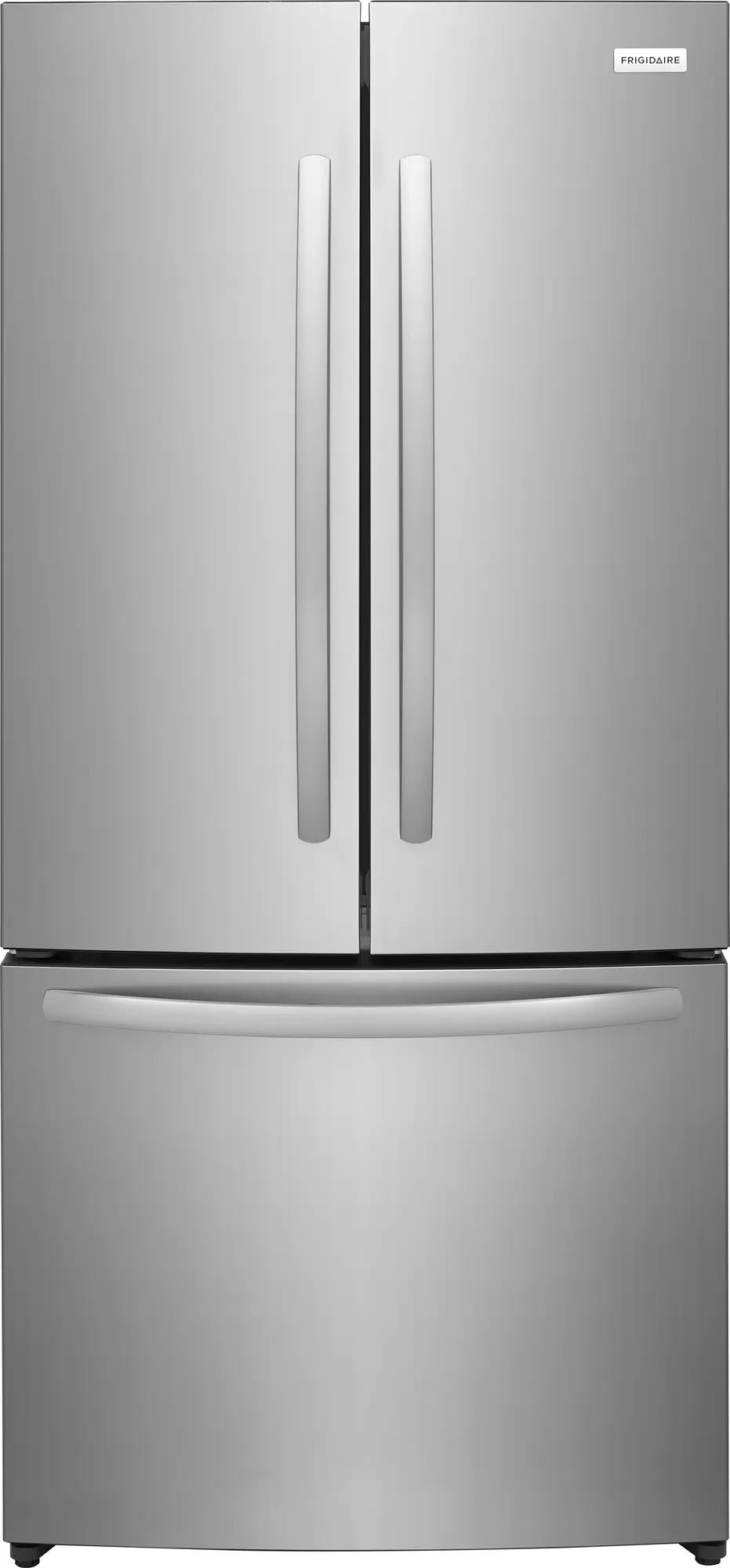 French door refrigerator with bottom freezer drawer in stainless steel finish for kitchen and appliance collections