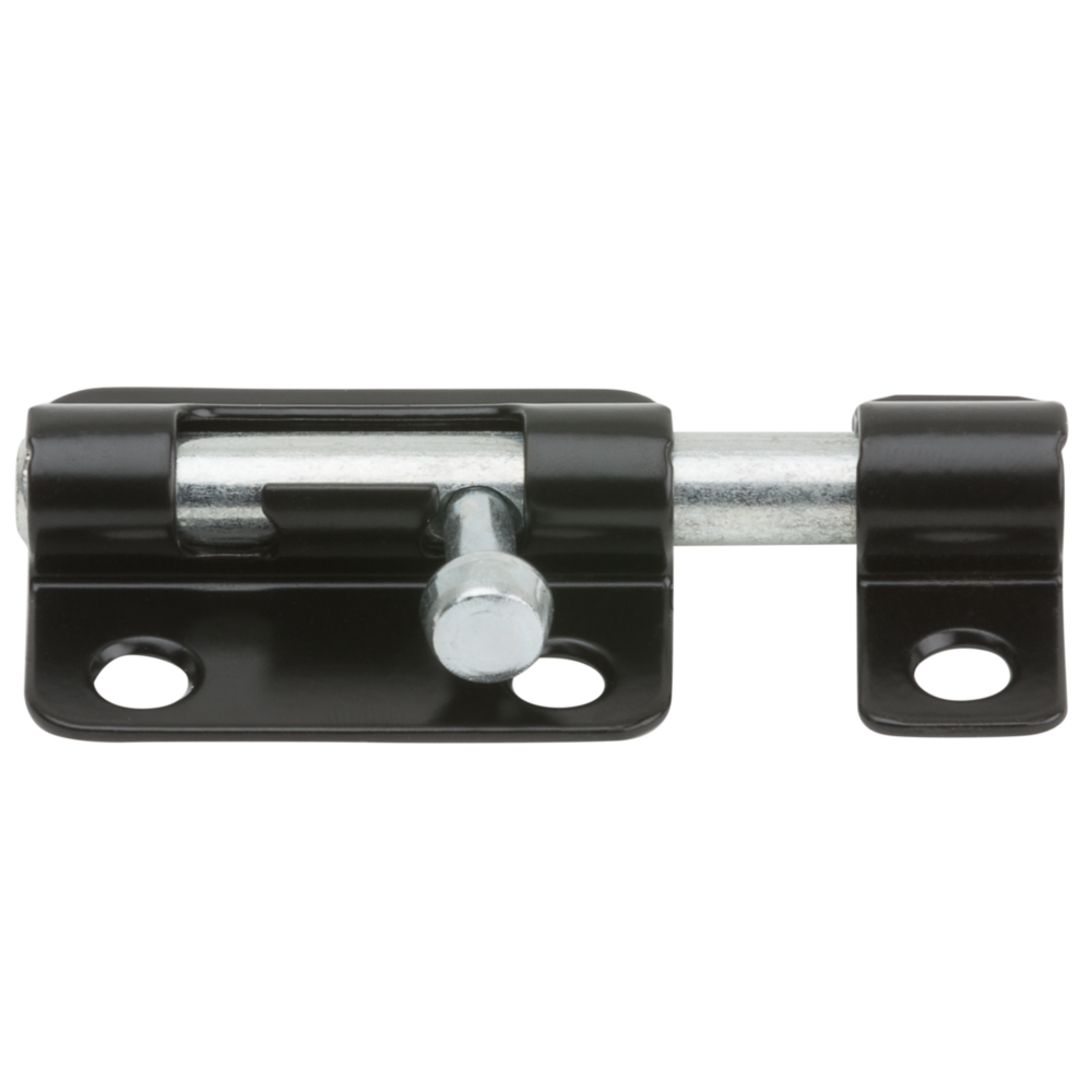 Black steel door barrel bolt with sliding latch for security on cabinets, chests, and lightweight doors under $50 collection
