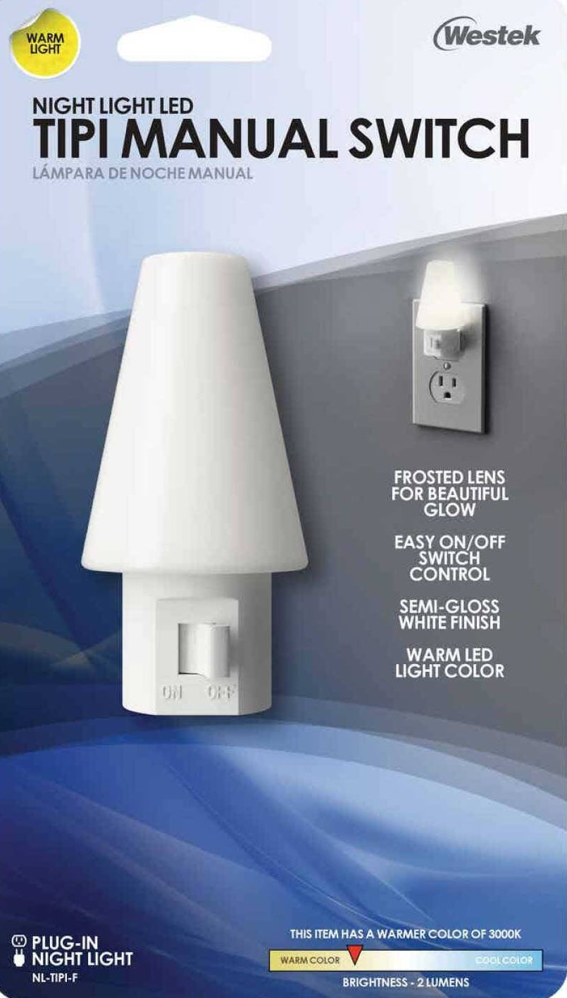 White plug-in night light with frosted lens and manual switch, part of Electrical and Night Lights under $50 collections