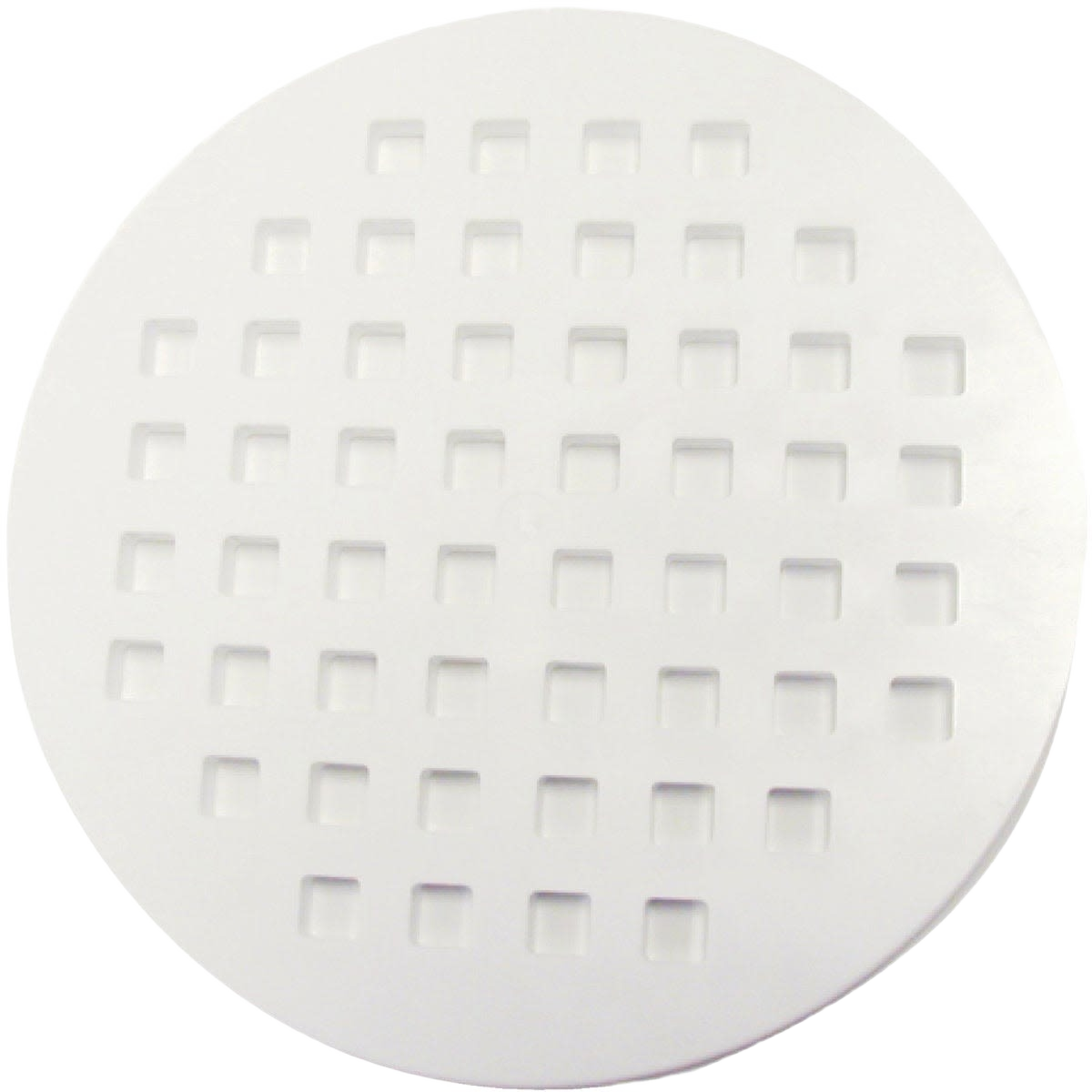 Round white plastic lattice pie top cutter with evenly spaced square cutouts for baking and home use