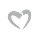 Gray heart-shaped logo composed of two interlocking brushstroke-style arcs on a transparent background.