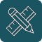 Blue square icon featuring a white pencil and ruler crossed diagonally, symbolizing design or drafting tools for home improvement projects.