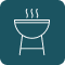 Minimalist graphic icon of a barbecue grill emitting steam, set against a dark teal square background for home improvement or outdoor cooking topics.