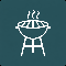 Simple black charcoal grill icon with a steaming lid, symbolizing outdoor cooking or barbecue activities.