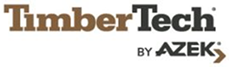 Brown and black TimberTech logo with bold text above smaller black AZEK branding on a white background