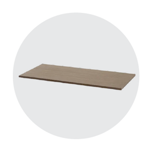 Single wooden shelf panel with a smooth, light brown finish displayed against a soft gray circular background.