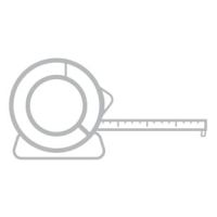 Minimalist gray tape measure icon with extended measuring tape segment, symbolizing tools for home improvement projects.